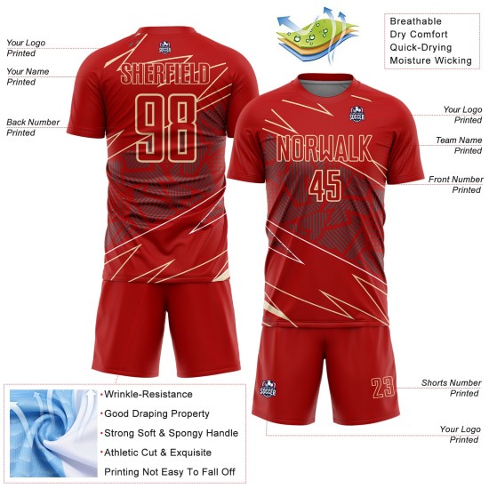 Cream Jersey Soccer Sports Red Sublimation Uniform Lines Custom