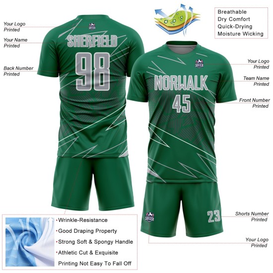 Custom Uniform Jersey Sports Sublimation Soccer Kelly Lines Gray-White Green