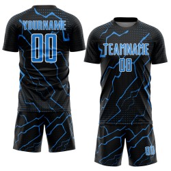 Sublimation Powder Custom Soccer Uniform Sports Lightning Blue-White Jersey Black