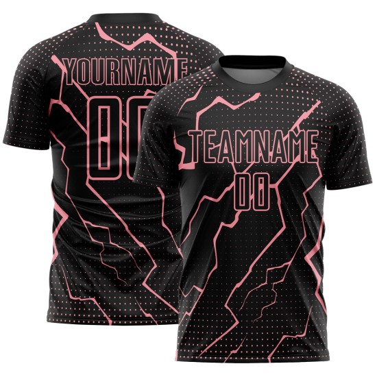 Sublimation Lightning Pink Jersey Medium Sports Uniform Custom Soccer Black Sublimation Lightning Pink Jersey Medium Sports Uniform Custom Soccer Black
