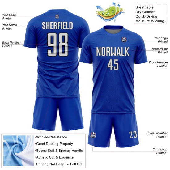 Sublimation Shape White-Black Sports Custom Geometric Blue Soccer Uniform Jersey Thunder
