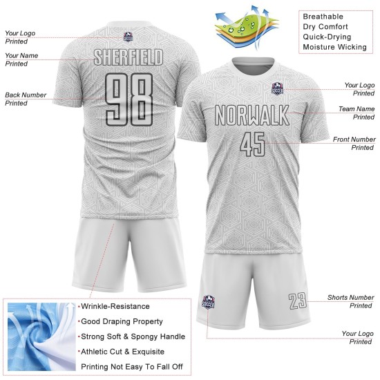 Custom White Steel Uniform Shape Geometric Sublimation Gray Jersey Sports Soccer