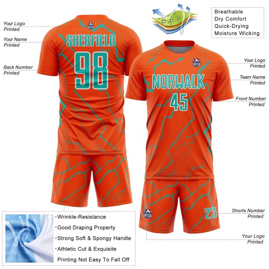 Aqua-White Jersey Sports Lightning Uniform Orange Soccer Custom Sublimation
