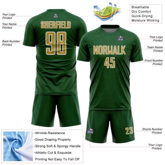 Green Geometric Shape Custom Jersey Sports Sublimation Uniform Gold-White Soccer Old